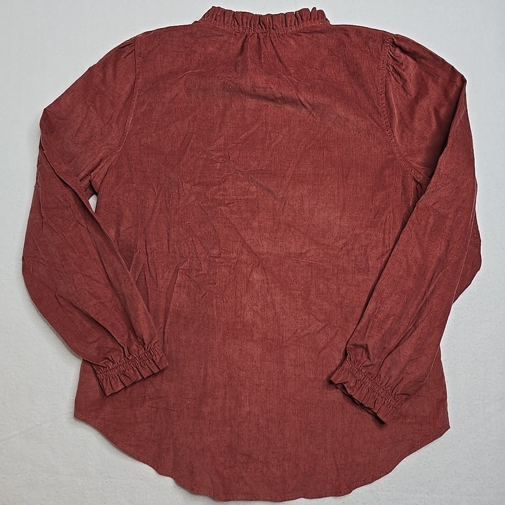 Gloria Vanderbilt shirt corduroy button Up maroon Medium ruffle Grannycore Work - Picture 3 of 11